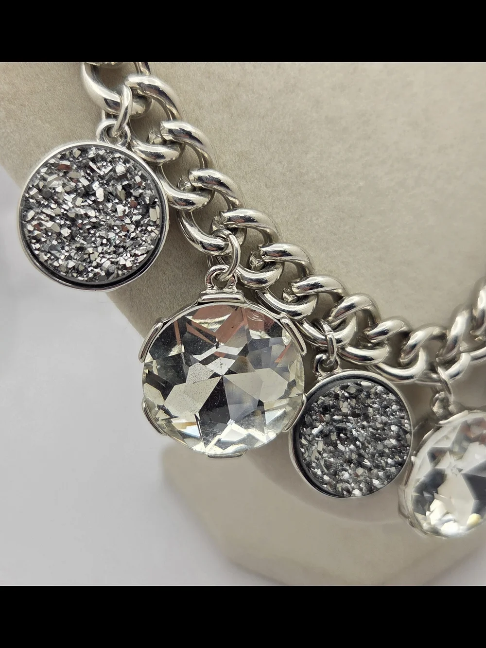 Chico's Silver Tone Chunky Chain Statement Necklace Faux Druzy Crystal 20